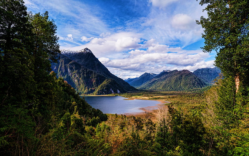 Rio Negro Lake summer, Pumalin National Park, mountains, Patagonia, Chile, South America, beautiful nature, HD wallpaper