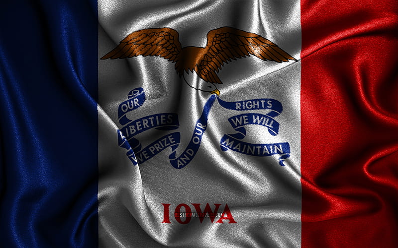 Iowa flag silk wavy flags, american states, USA, Flag of Iowa, fabric flags, 3D art, Iowa, United States of America, Iowa 3D flag, US states, HD wallpaper