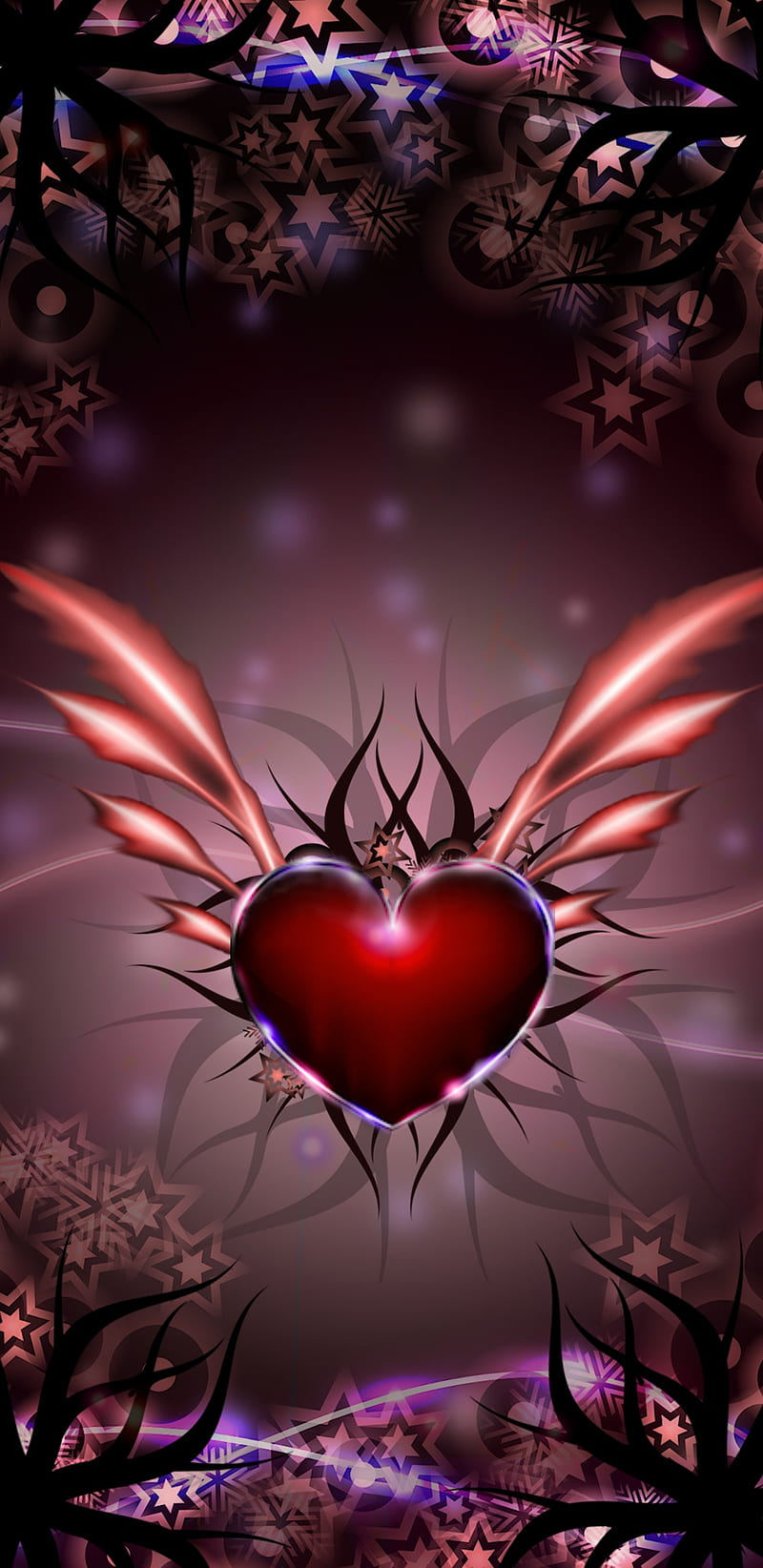 Dragons Heart, black, dragon, heart, red, stars, wings, HD phone wallpaper
