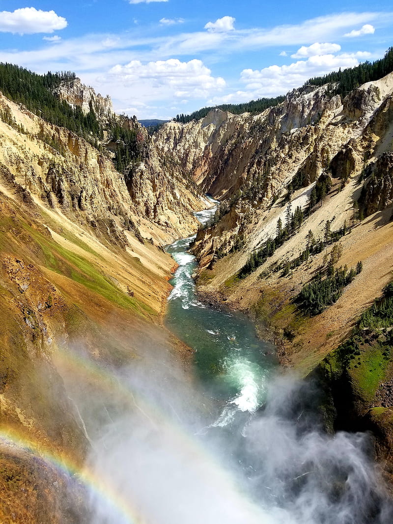 River, park, rainbow, waterfall, yellowstone, HD phone wallpaper | Peakpx