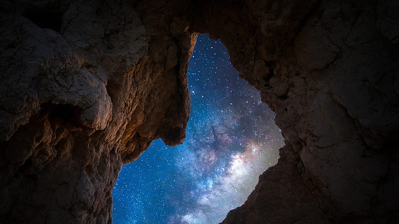 Focus Of Blue Sky With Stars From A Cave Space, HD wallpaper