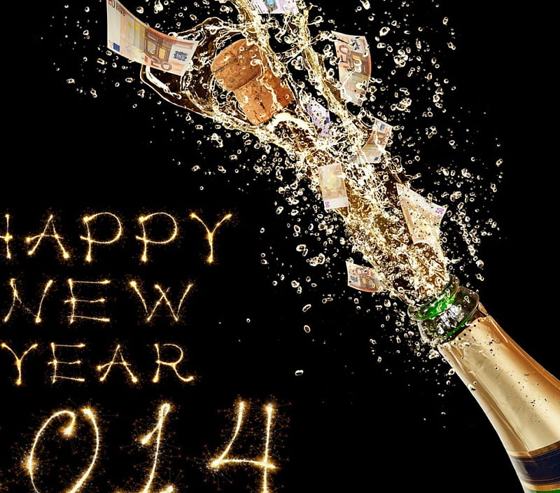 Happy new year 2014, happy 2014, champagne, new year, bottle, HD wallpaper