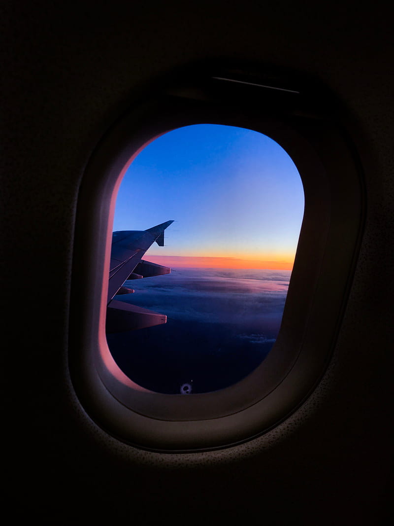 porthole, window, plane, flight, airplane wing, sky, HD phone wallpaper