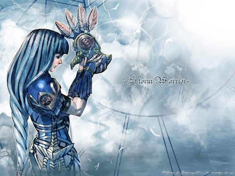 Storm Warrior, warrior, long hair, storm, blue, HD wallpaper