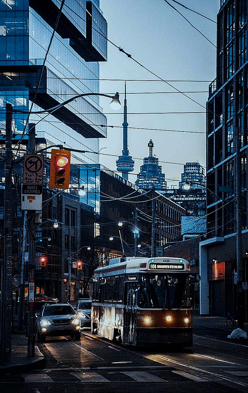 Toronto, blue, canada, street, train, tramway, HD phone wallpaper