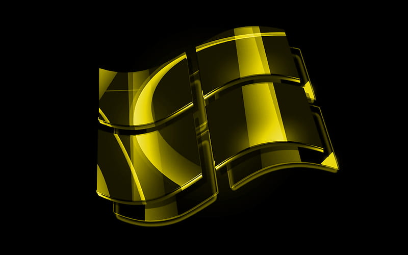 Windows yellow logo OS, creative, black background, Windows, Windows 3D logo, HD wallpaper
