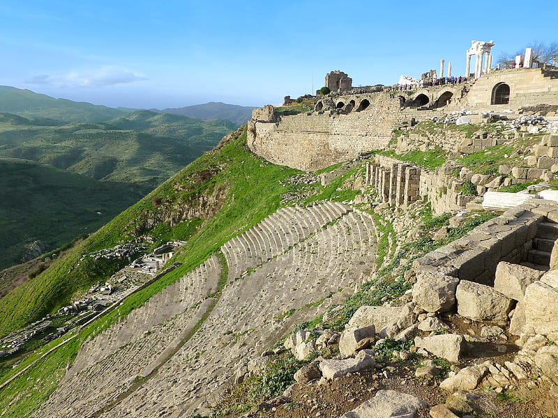 Pergamon, architecture, ancient, Ruins, Greek, Aeolis, landscape, Greek City, HD wallpaper