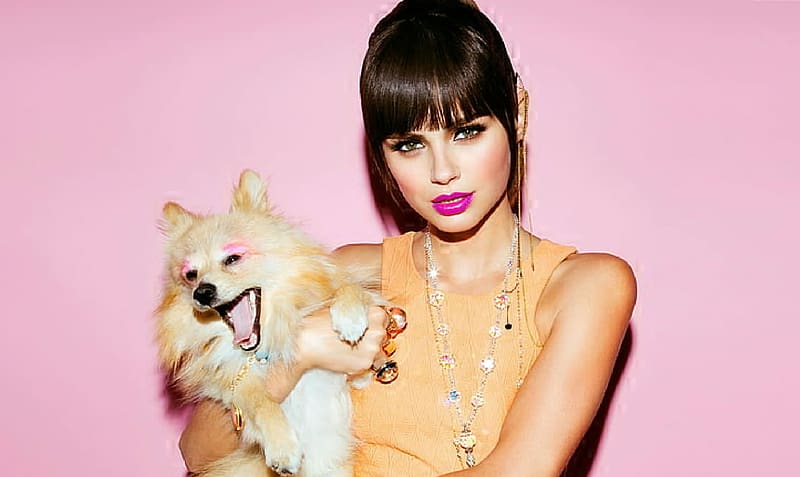 Xenia Deli, models, brunette, woman, dog, HD wallpaper