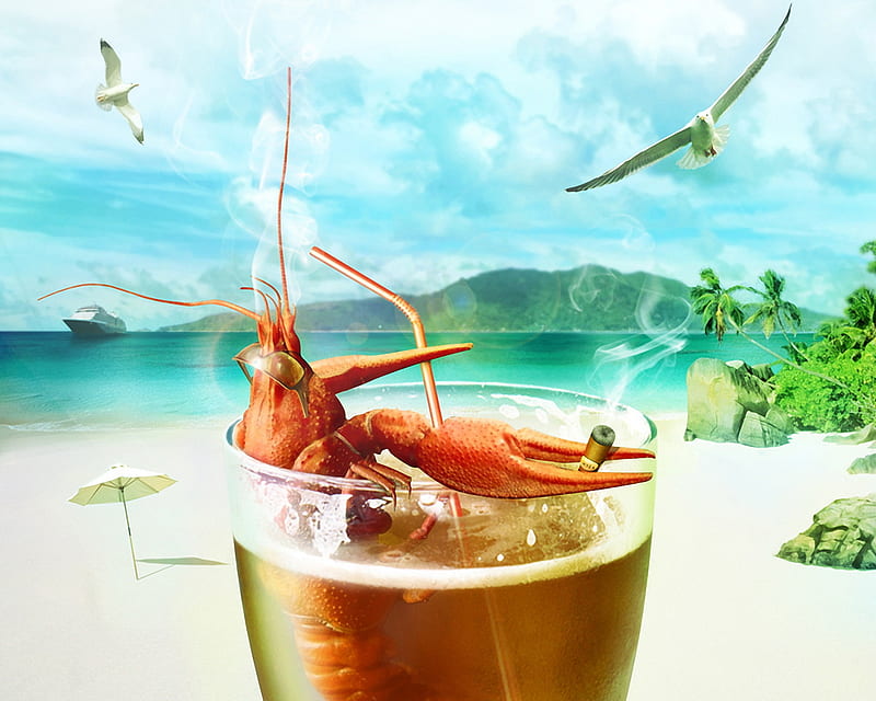 Crayfish, summer, 3d, holiday, HD wallpaper