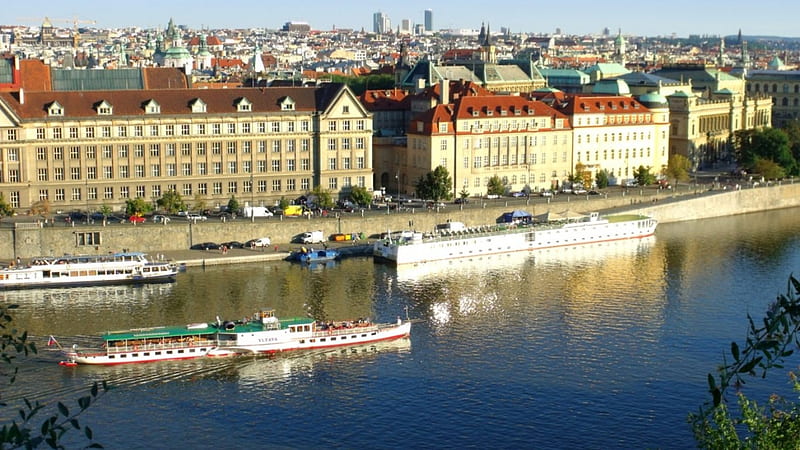 Prague Riverview, Europe, Prague, river, castle, Medieval, HD wallpaper