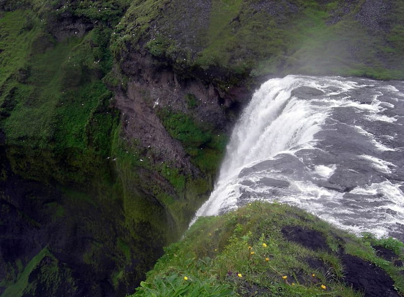 Skogafoss Falls From Above, Waterfalls, Europe, Skogafoss Falls, Iceland, HD wallpaper