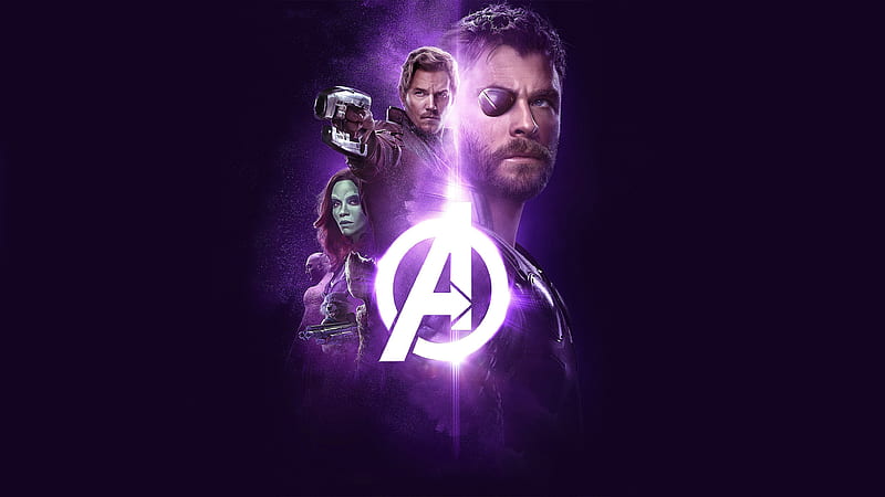 Avengers, black, gamora, infinity, marvel, star lord, thor, guerra, white, HD wallpaper