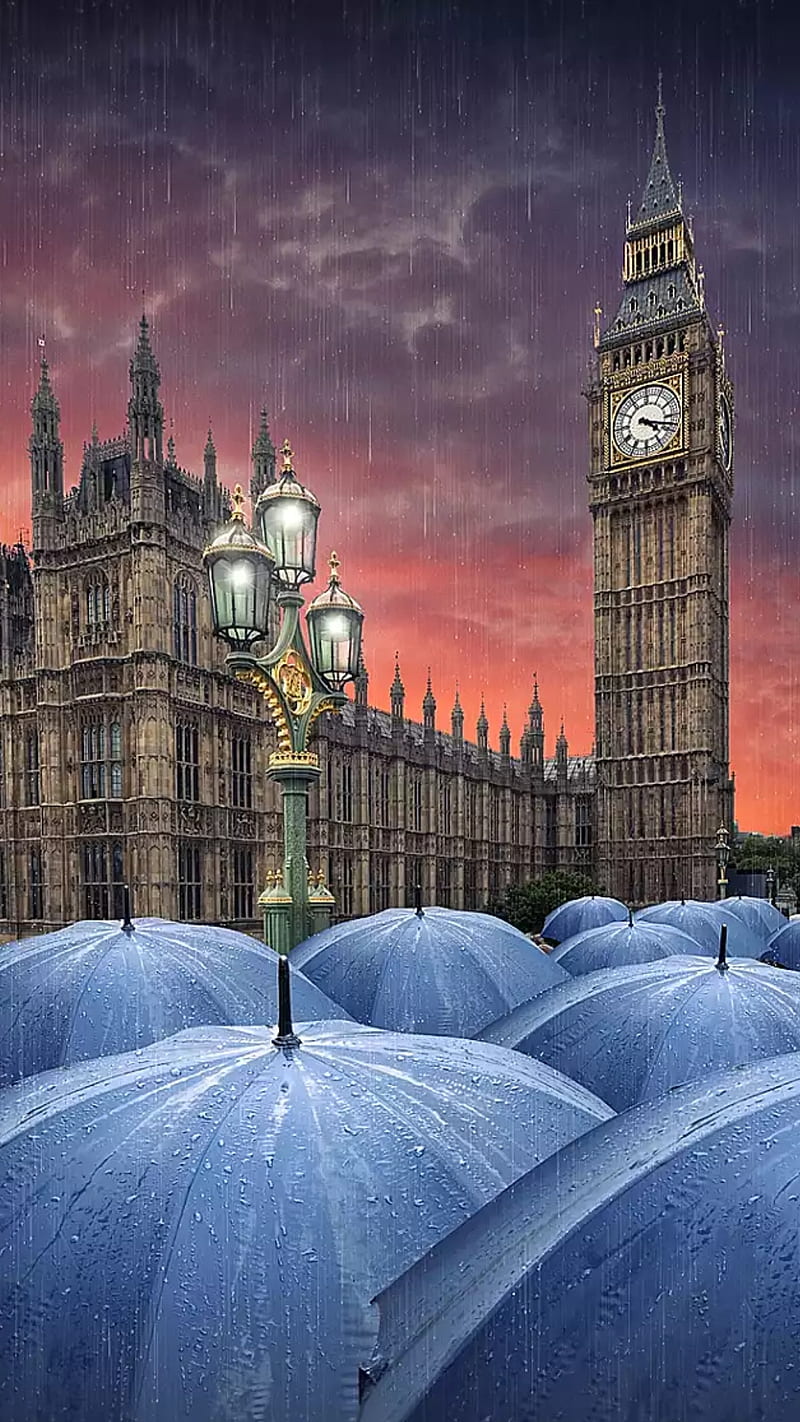 Big Ben, london, england, watch, rain, blue, umbrellas, plenty, sky, HD  phone wallpaper | Peakpx