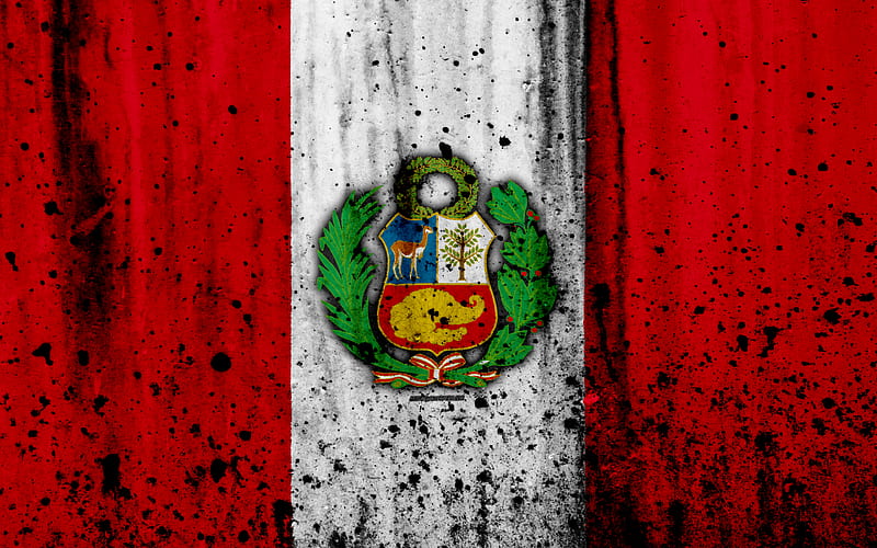 Peruvian flag grunge, flag of Peru, South America, Germany, national symbolism, coat of arms of Peru, Peruvian coat of arms, HD wallpaper