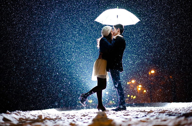 Couple love kiss snow umbrella - - 3D Models. stock, HD wallpaper | Peakpx