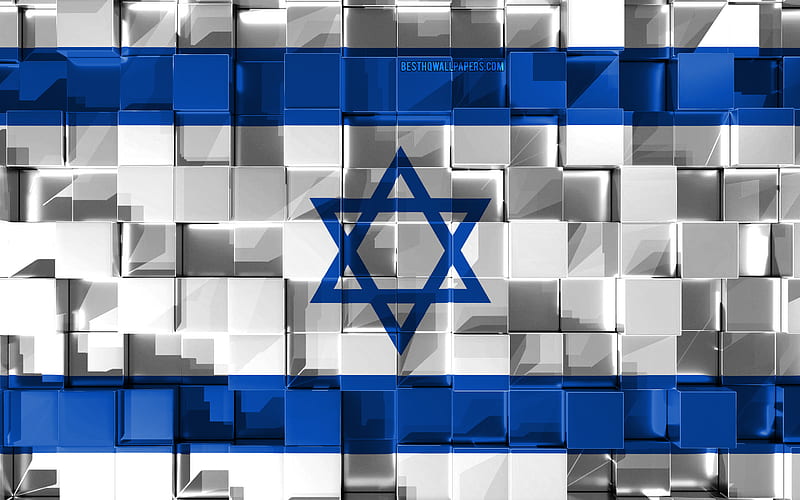 Flag of Israel, 3d flag, 3d cubes texture, Flags of Asian countries, 3d art, Israel, Asia, 3d texture, Israel flag, HD wallpaper