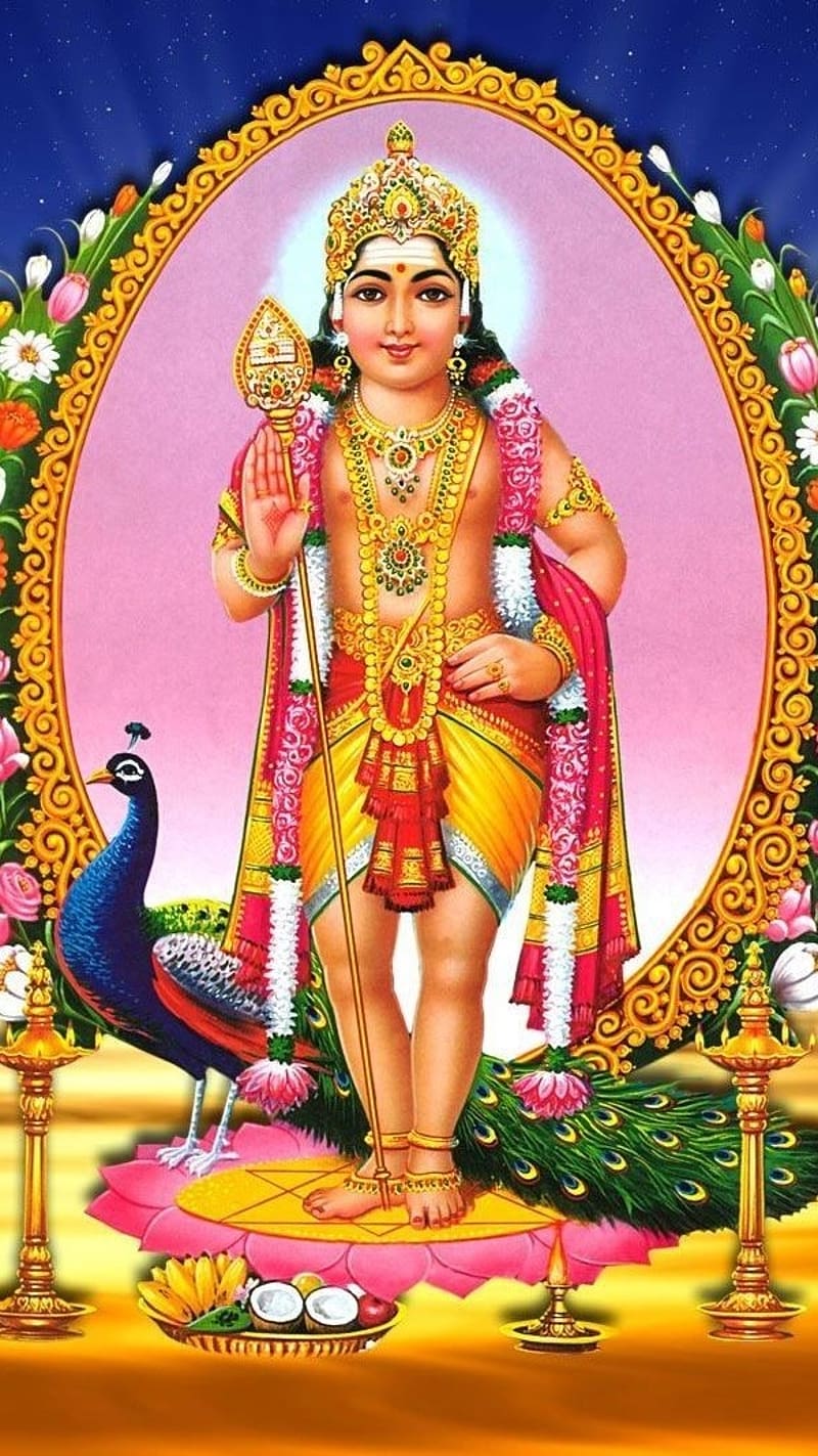 Murugan Standing On Lotus, murugan , lord murugan standing, lotus, god, karthikeya, HD phone wallpaper
