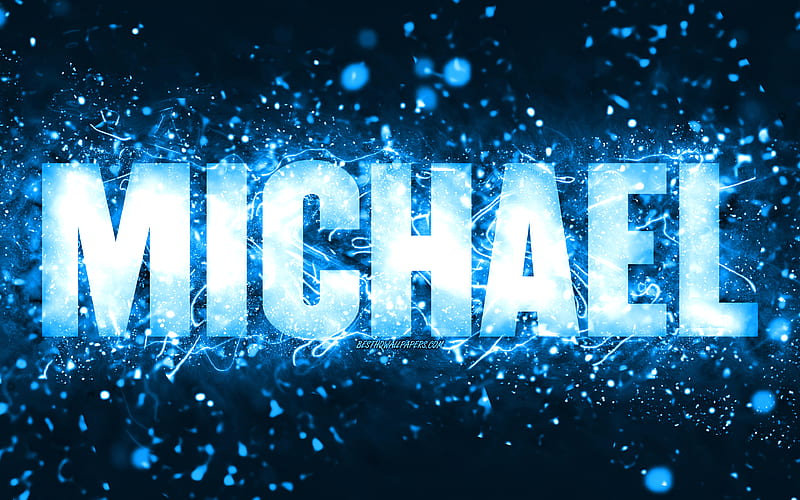 Happy Birtay Michael blue neon lights, Michael name, creative, Michael Happy Birtay, Michael Birtay, popular american male names, with Michael name, Michael, HD wallpaper