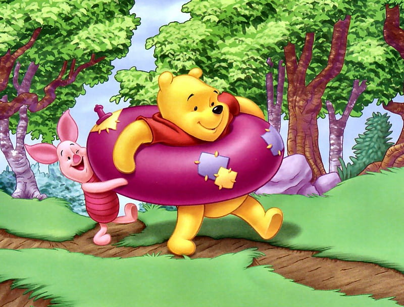 Winnie & Piglet Summertime, winnie the pooh, walt disney, cartoon, animacion, disney, HD wallpaper