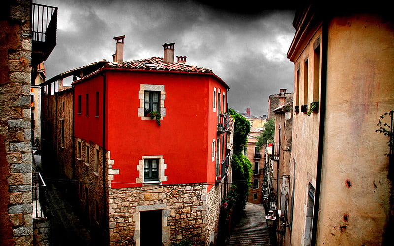Red House-Spain Girona city landscape, HD wallpaper
