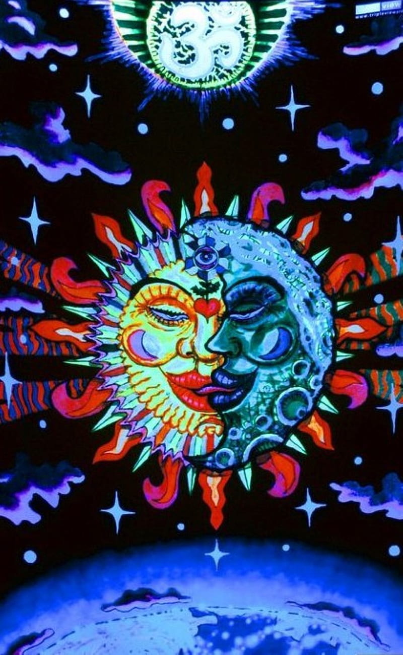 fondo de pantalla de sol y luna trippy