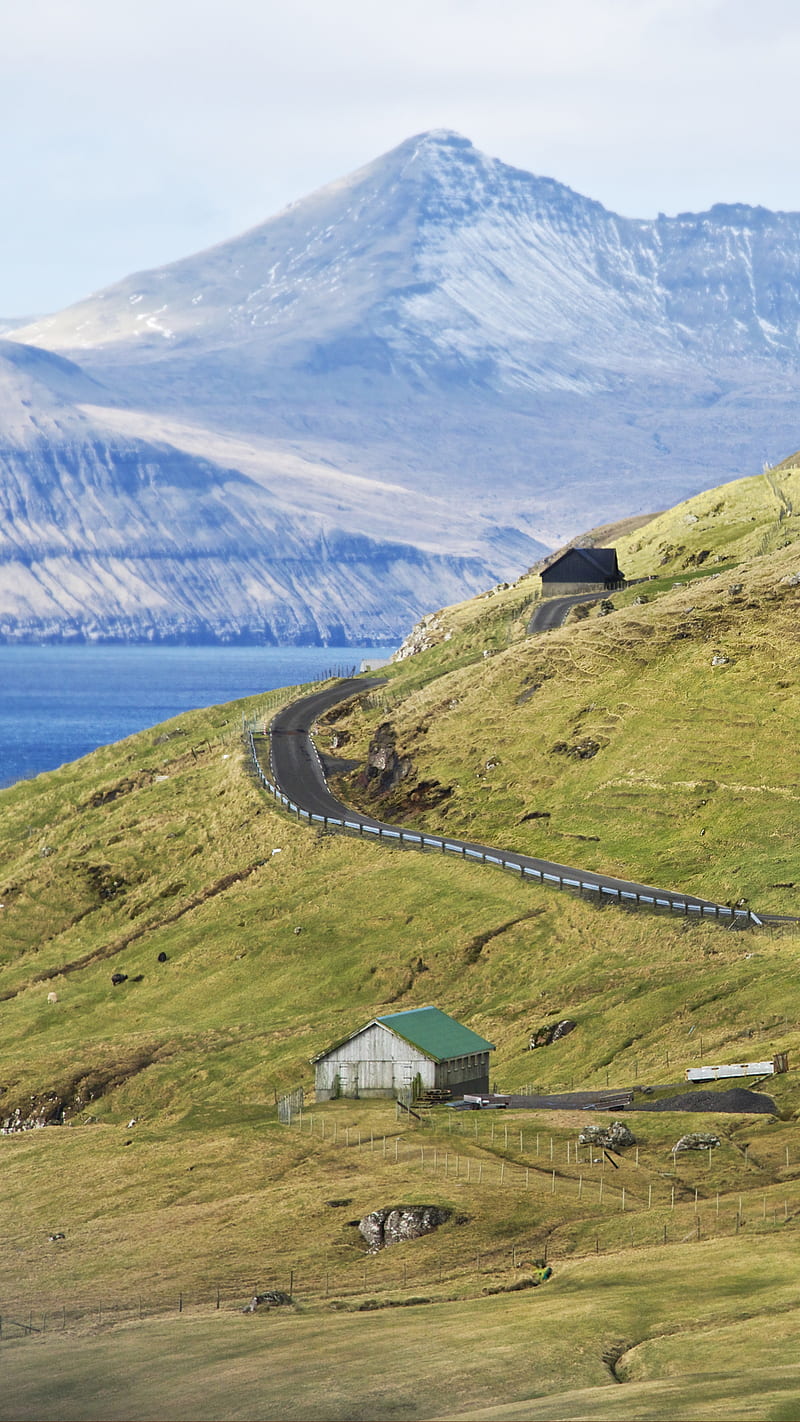 Faroe Island 3, Bomb, artic, awesome, beach, faroe island, green, house, hut, iceland, landscape, mountain, natur, nature, nordic, graphy, road, stunning, surreal, view, HD phone wallpaper