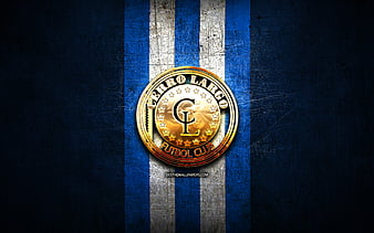 Cerro FC, golden logo, Uruguayan Primera Division, blue metal ...