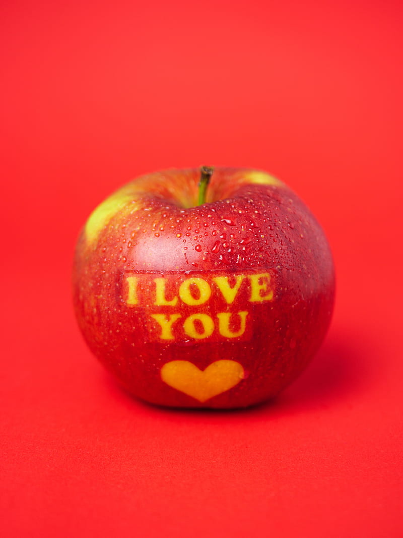 apple, inscription, love, message, red, HD phone wallpaper