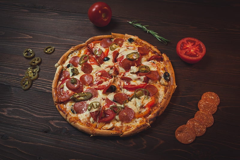 Pizza, food, cheese, bun, HD wallpaper