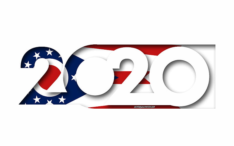 Ohio 2020, US state, Flag of Ohio, white background, Ohio, 3d art, 2020 concepts, Ohio flag, flags of american states, 2020 New Year, 2020 Ohio flag, HD wallpaper