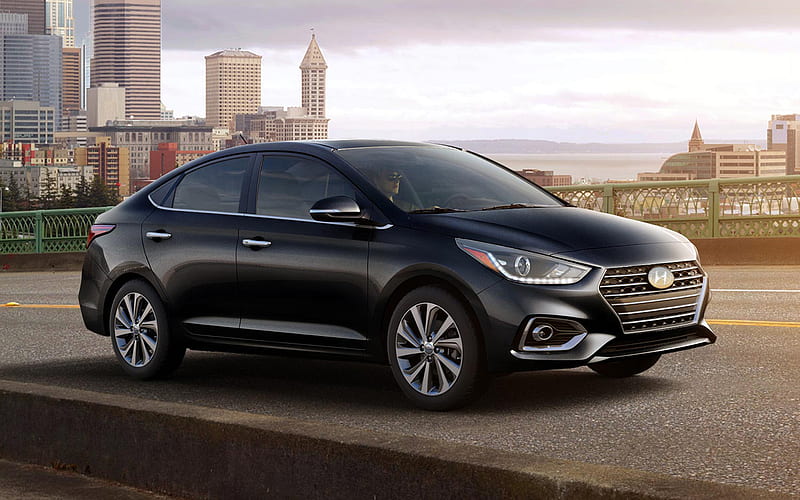  Hyundai Accent, sedán compacto, acento negro, autos nuevos, autos coreanos, Fondo de pantalla HD