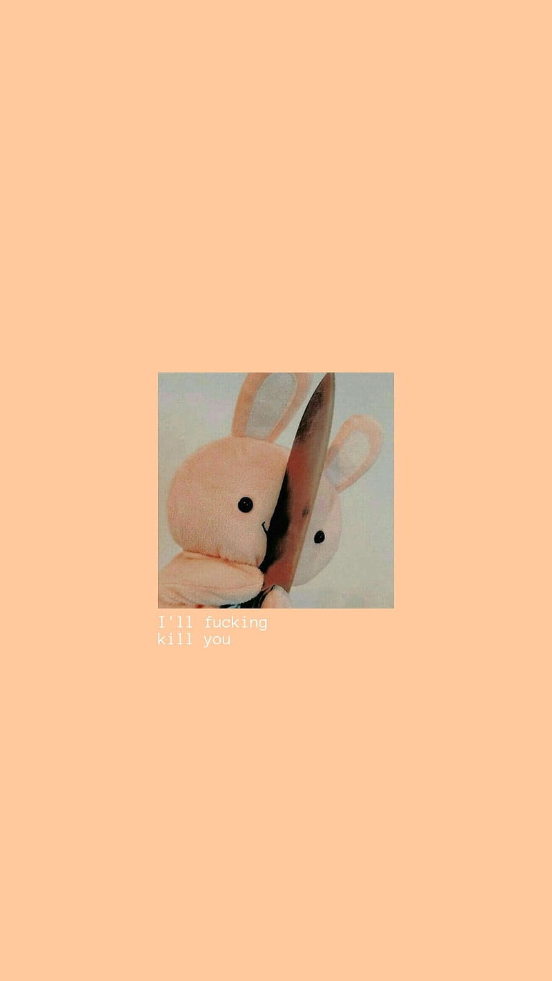 rabbit with knife, aesthetic, aesthetic orange, bunny, kawaii, knife, peach, rabbit, HD phone wallpaper