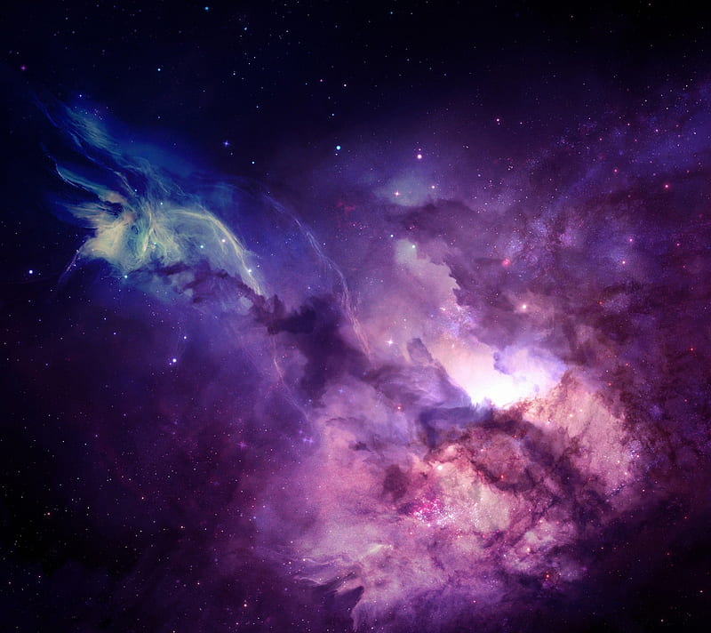 Purple space, blur, dark, galaxy, nebula, star, HD wallpaper