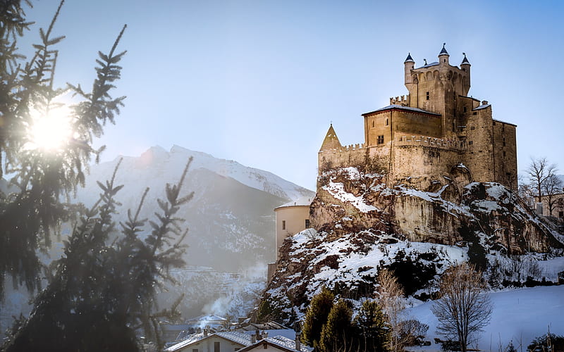 St. Pierre Castle, Italy, snow, castle, winter, italy, HD wallpaper ...