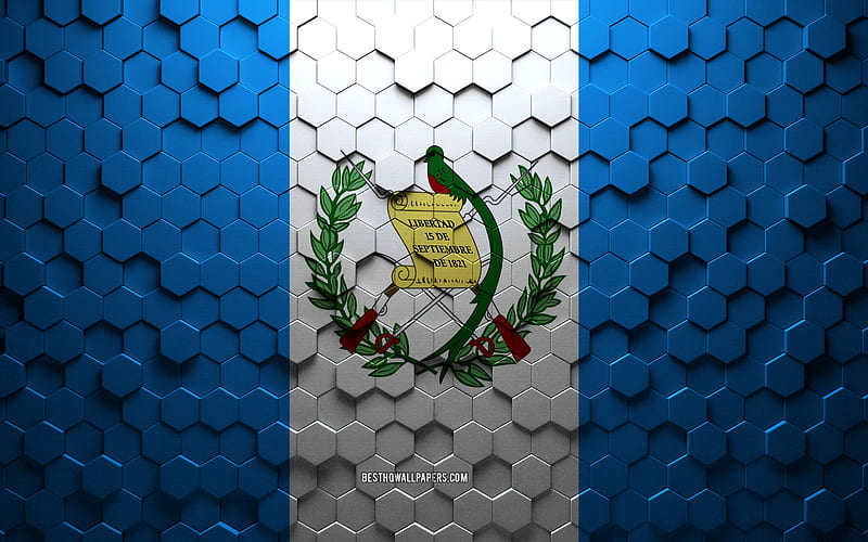 Flag of Guatemala, honeycomb art, Guatemala hexagons flag, Guatemala, 3d hexagons art, Guatemala flag, HD wallpaper