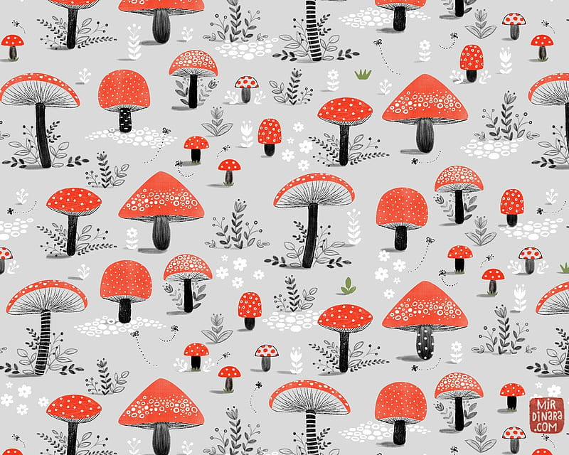 Texture, pattern, red, mirdinara, mushroom, black, paper, HD wallpaper
