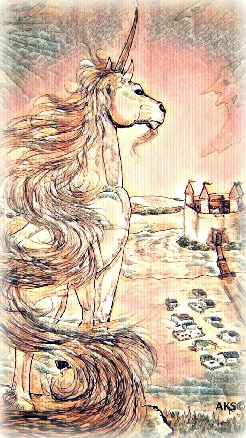 Unicorn Castle art, animals, fantasy, horned horse, landscape, magic, medieval, middle ages, myth, renaissance, HD phone wallpaper