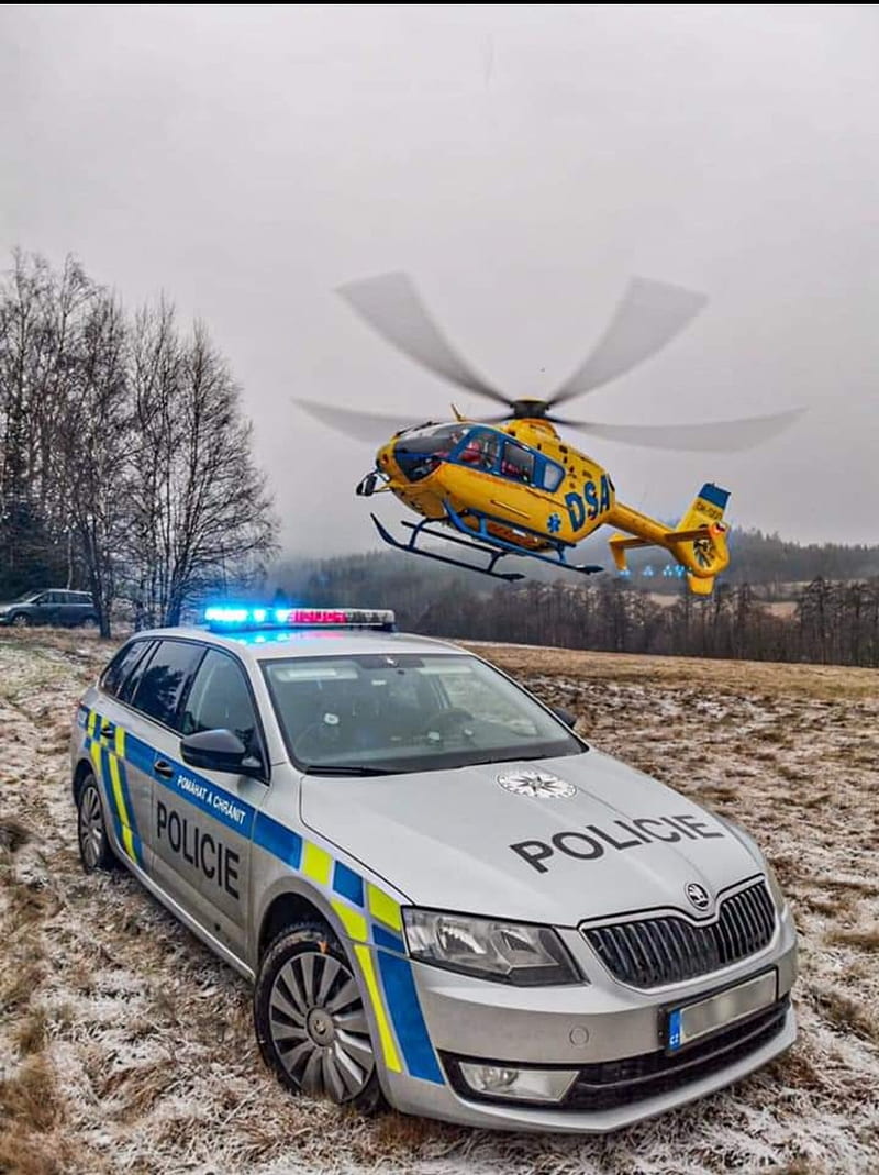 Czech policie , helicopter, octavia, HD phone wallpaper