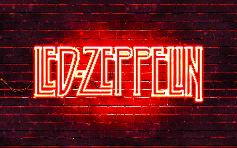 Led Zeppelin red logo, red brickwall, british rock band, Led Zeppelin logo, music stars, Led Zeppelin neon logo, Led Zeppelin, HD wallpaper