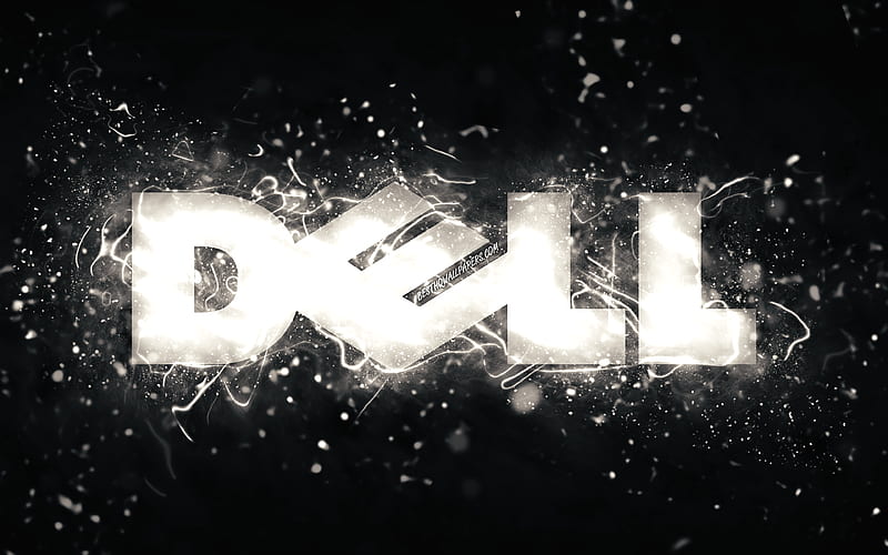 Dell white logo, white neon lights, creative, black abstract background, Dell logo, brands, Dell, HD wallpaper