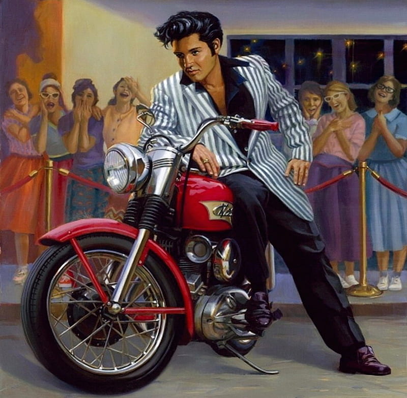 Elvis and Harley, elvis, harley davidson, motorbike, singer, elvis presley, actor, HD wallpaper