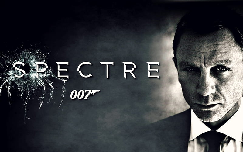 Spectre (2015), poster, movie, James Bond, black, man, Daniel Craig, white, 007, Spectre, actor, 2015, HD wallpaper