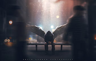 Alone Angel, angel, wings, alone, sad, artist, artwork, hoodie, digital-art, HD wallpaper