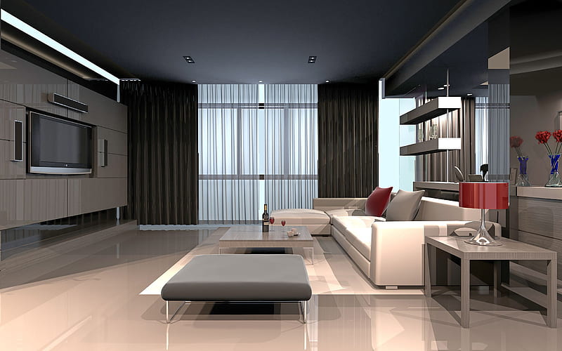 hallway, studio apartment, gray ceiling, modern design, modern apartment, interior idea, HD wallpaper
