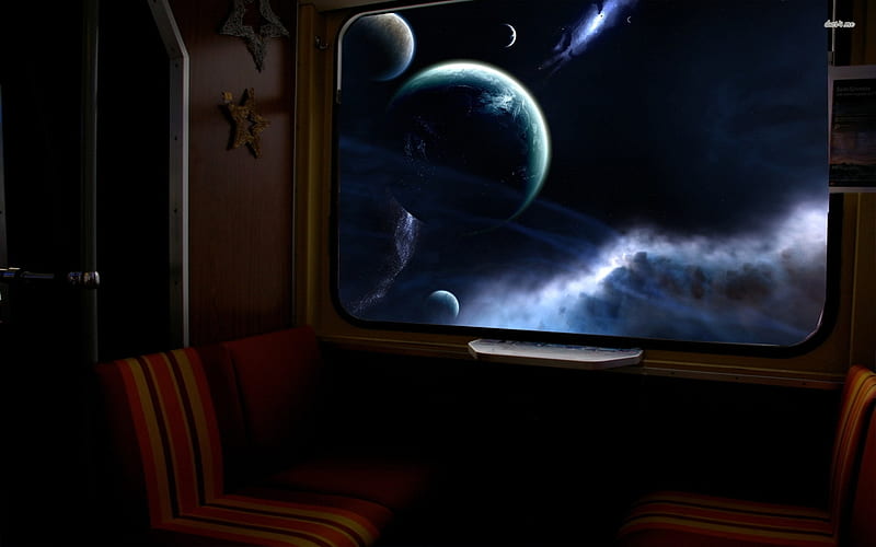 space train, train, planet, space, carriage, HD wallpaper