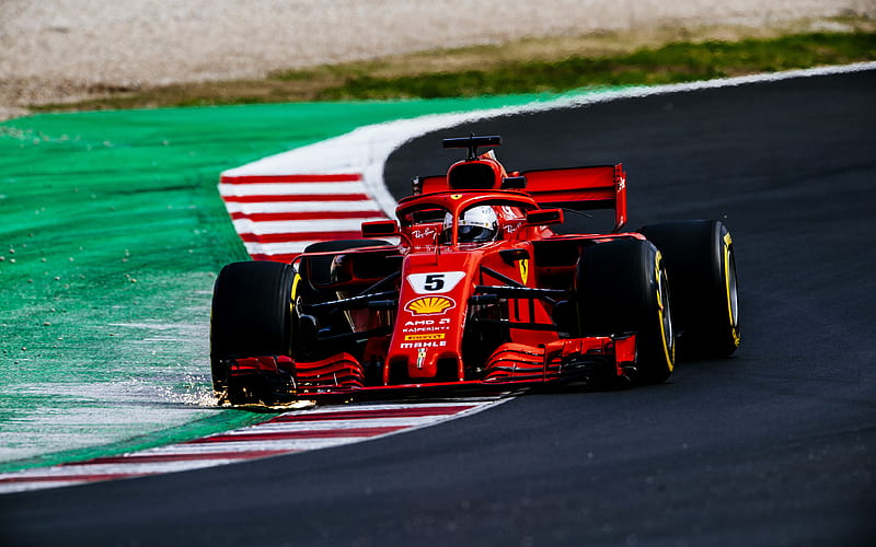 Sebastian Vettel Ferrari SF71H, 2018 cars, raceway, Formula 1, new ferrari f1, F1, new cockpit protection, HALO, SF71H, Ferrari, Ferrari 2018, HD wallpaper