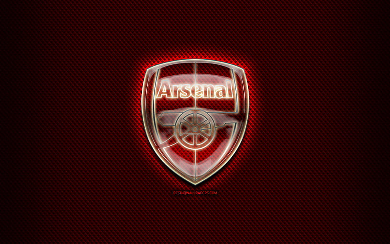 Arsenal FC, glass logo, red rhombic background, Premier League, soccer, english football club, Arsenal logo, creative, Arsenal, football, England, HD wallpaper