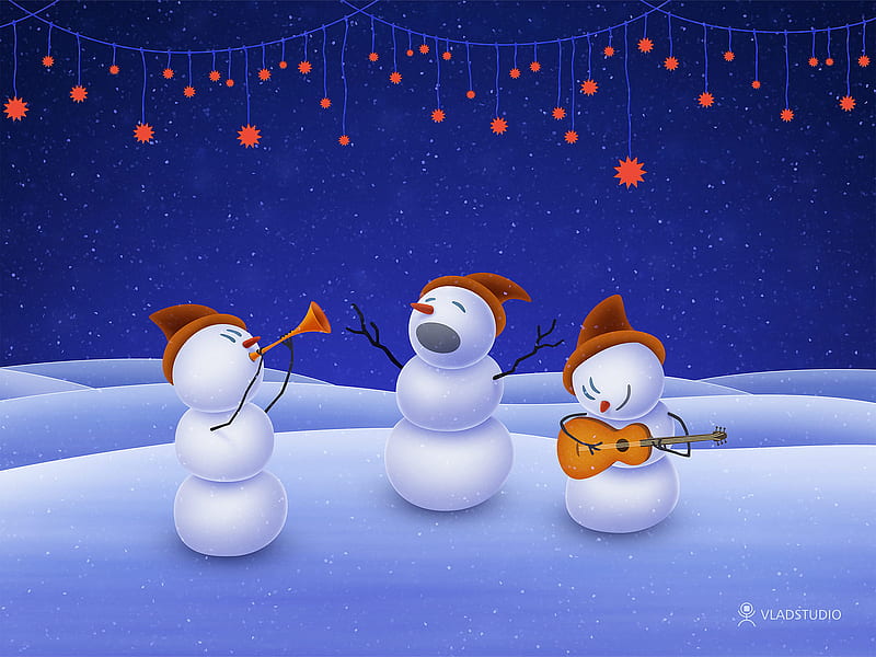 Snowmen Singing, snow man, christmas, winter, HD wallpaper