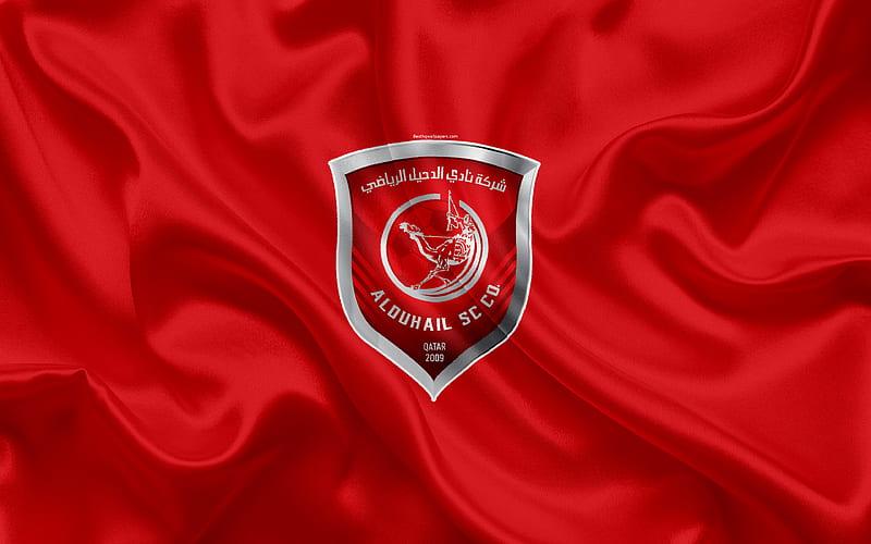 Al-Duhail SC Qatar football club, emblem, logo, Qatar Stars League, Doha, Qatar, football, silk texture, flag, Al-Duhail FC, HD wallpaper