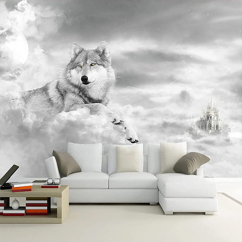 Modern Art Moon White Clouds Wolf 3D Wall Murals, Castle Mural Decor Paintings, Suitable for Living Room and Bedroom TV Background Wall, 137.8W x100 H : Tools & Home, HD phone wallpaper
